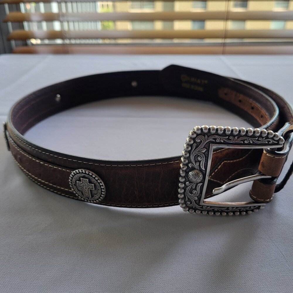 Western Style SILVER CROSS Men’s Genuine Leather Belt